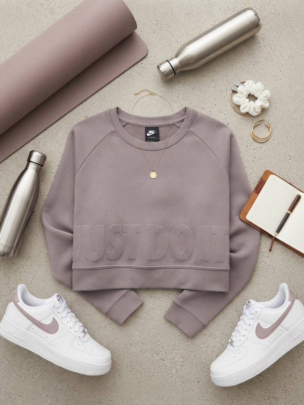 Nike Dri-FIT Cropped Sweatshirt - Size Medium (Grey-Mauve)